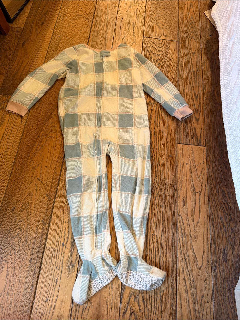 Carter's Plaid Footed One-Piece in Sage Green and Cream